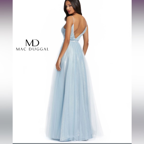 Mac Duggal Spaghetti Strap Plunging Neck Dress Size 10 Bridesmaid Prom Flawed - Picture 2 of 7